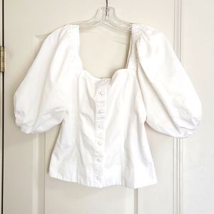 Black Label by C'est Toi Puff Sleeve White Button Up Top Size S.